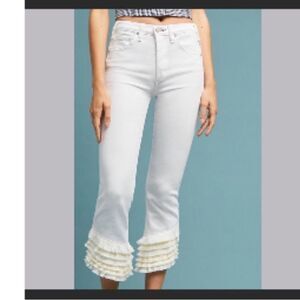 Anthropologie McGuire White Fringe Cha Cha Jeans Size 25 Straight Leg Cropped